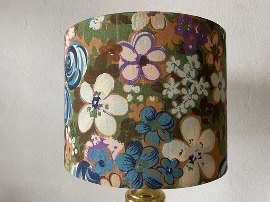 Flower Illustrated Fabric Shade & Brass Table Lamps, 1980s, Set of 2-RDS-1187199