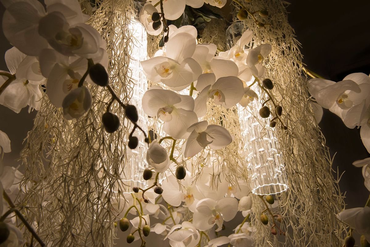 Flower Power Ceiling Lamp with Murano Glass & Artificial Orchids from VGnewtrend