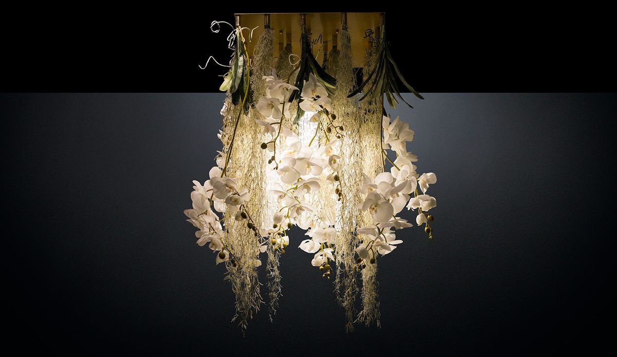 Flower Power Ceiling Lamp with Murano Glass & Artificial Orchids from VGnewtrend