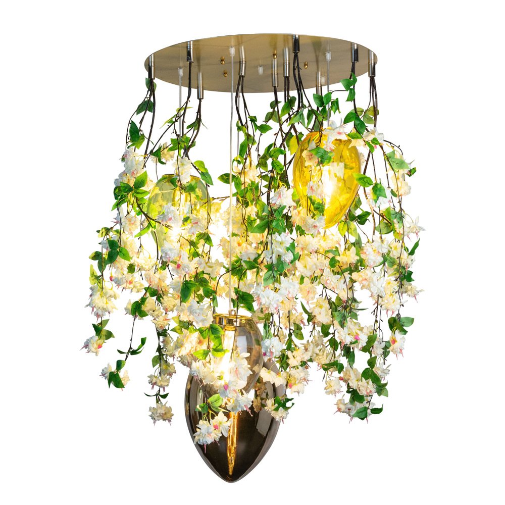 Flower Power Fuchsia Cascade Round Chandelier in Pink-Cream Color with Crystal Egg Lamps from VGnewtrend, Italy