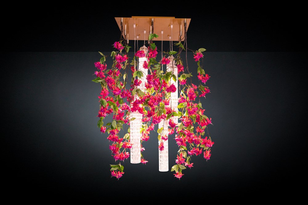 Flower Power Fuchsia Cascade Square Chandelier in Fuchsia Color from VGnewtrend, Italy