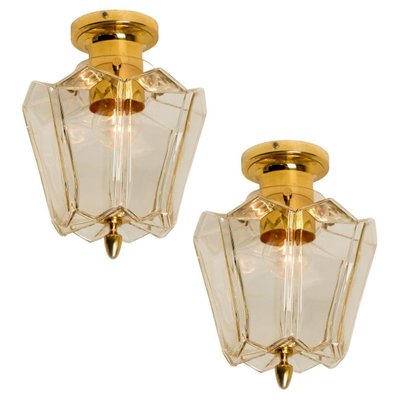 Flower Shaped Flush Mount in Clear Glass and Brass from Limburg, 1970-VDW-1345458