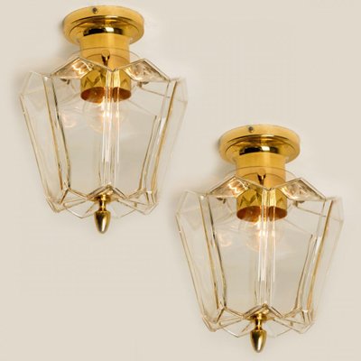 Flower Shaped Flush Mount in Clear Glass and Brass from Limburg, 1970-VDW-1345458