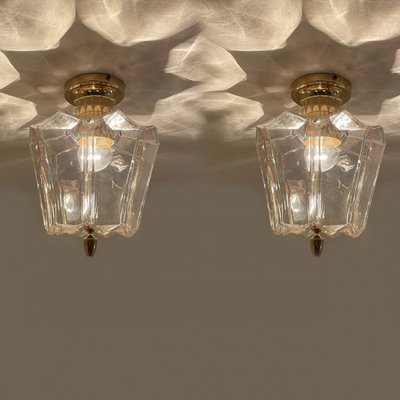 Flower Shaped Flush Mount in Clear Glass and Brass from Limburg, 1970-VDW-1345458