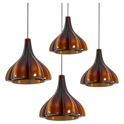 Flower-Shaped Opaque Brown Glass Pendant Lamp from Peill & Putzler, Europe, 1970-VDW-1342575