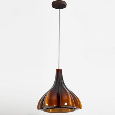 Flower-Shaped Opaque Brown Glass Pendant Lamp from Peill & Putzler, Europe, 1970-VDW-1342575