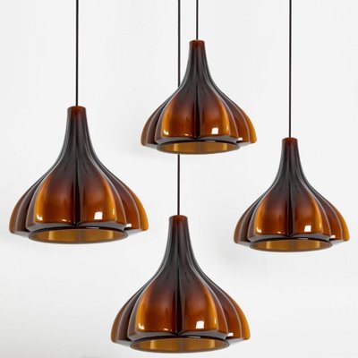 Flower-Shaped Opaque Brown Glass Pendant Lamp from Peill & Putzler, Europe, 1970-VDW-1342575