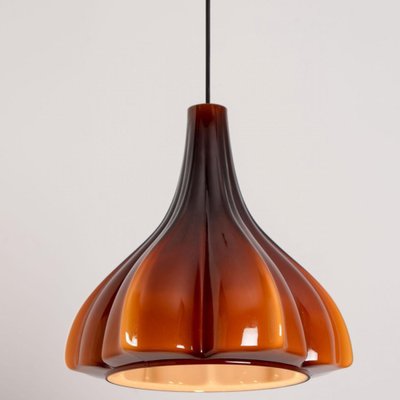 Flower-Shaped Opaque Brown Glass Pendant Lamp from Peill & Putzler, Europe, 1970-VDW-1342575