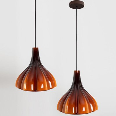 Flower-Shaped Opaque Brown Glass Pendant Lamp from Peill & Putzler, Europe, 1970-VDW-1342575