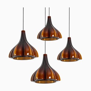 Flower-Shaped Opaque Brown Glass Pendant Lamp from Peill & Putzler, Europe, 1970-VDW-1342575