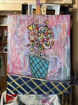 Flower Vase Federico Pinto Schmid, Italy, 2021 Acrylic, Oil On Canvas, 39x31in-GHV-1784926