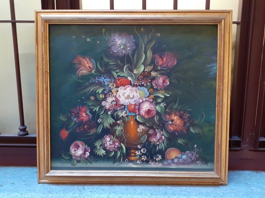 Flowers, 1800s, Oil Painting, Framed-AKA-1811687