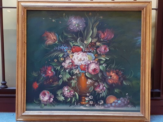 Flowers, 1800s, Oil Painting, Framed-AKA-1811687