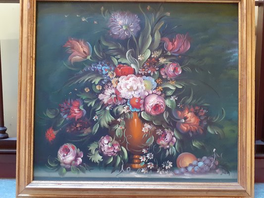 Flowers, 1800s, Oil Painting, Framed-AKA-1811687