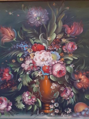 Flowers, 1800s, Oil Painting, Framed-AKA-1811687