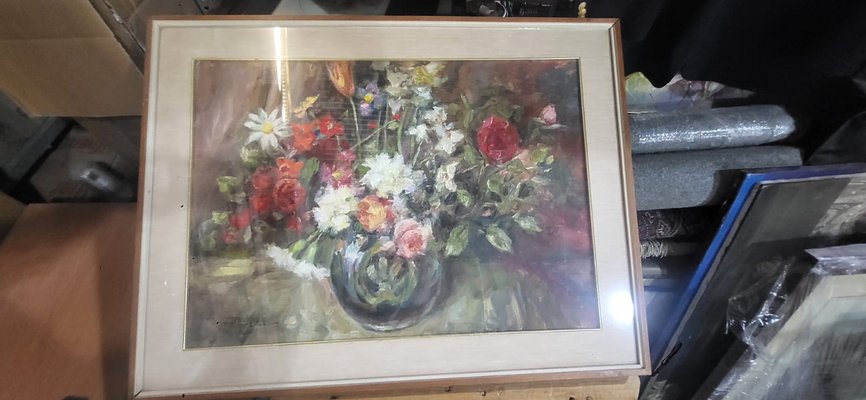 Flowers, 1960s, Oil & Acrylic, Framed-TCS-2017132