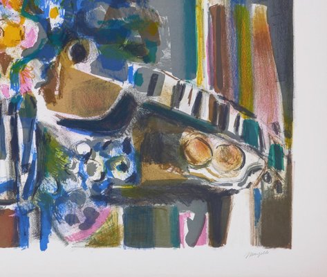 Flowers And Guitar - Original Lithograph by Jean Marzelle - 1970s 1970s-ZCI-761035