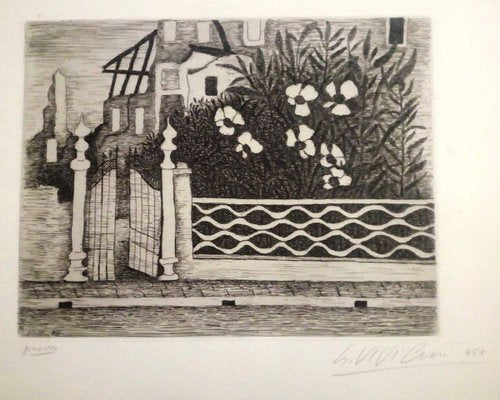 Flowers and Riuns - Original Etching by Giuseppe Viviani 1957-ZCI-761610