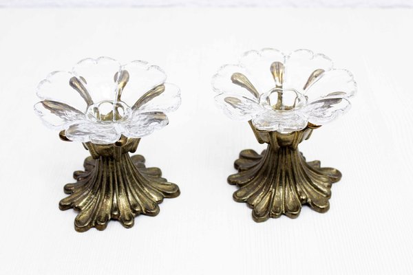 Flowers Candle Holders in Bronze and Glass, 1960s, Set of 2-BQF-1752552