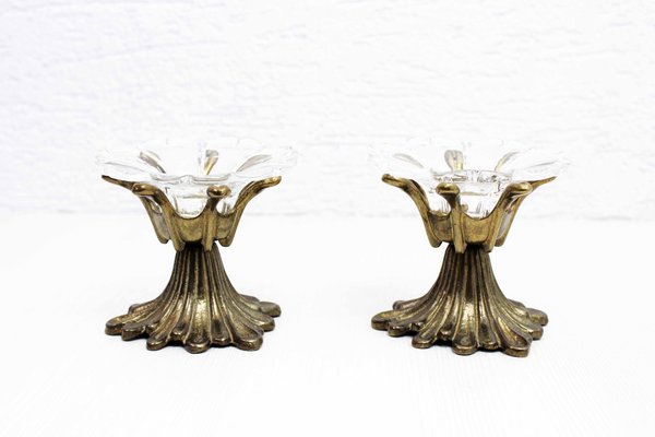 Flowers Candle Holders in Bronze and Glass, 1960s, Set of 2-BQF-1752552