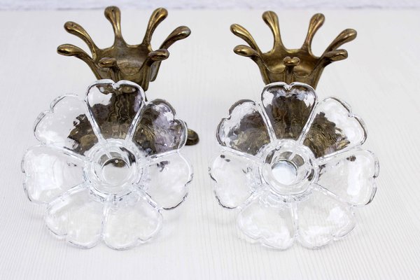 Flowers Candle Holders in Bronze and Glass, 1960s, Set of 2-BQF-1752552