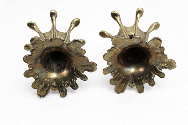 Flowers Candle Holders in Bronze and Glass, 1960s, Set of 2-BQF-1752552