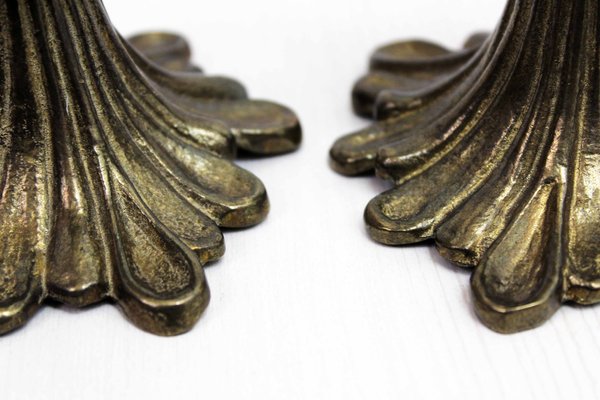 Flowers Candle Holders in Bronze and Glass, 1960s, Set of 2-BQF-1752552