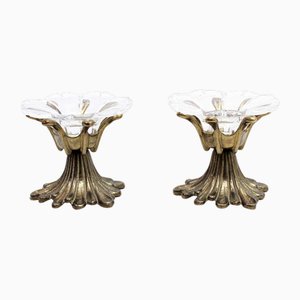 Flowers Candle Holders in Bronze and Glass, 1960s, Set of 2-BQF-1752552