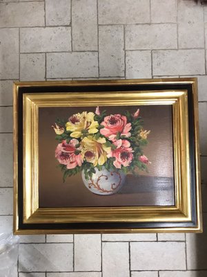 Flowers Still Life, Early 1900s, Oil Painting, Framed-ULU-1725609