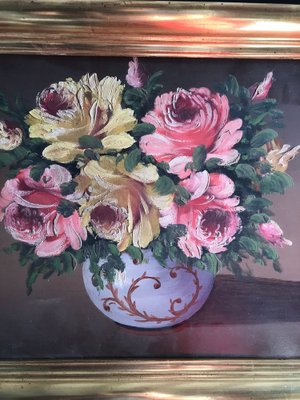 Flowers Still Life, Early 1900s, Oil Painting, Framed-ULU-1725609