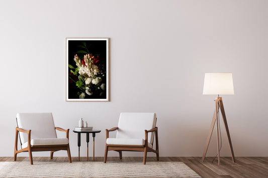 Flowers with Caravaggio Light, Still Life Giclée Photo, 2021