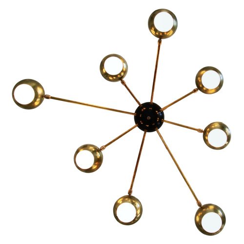 Flush Mount Brass and Glass Chandelier by Silvio Piattelli