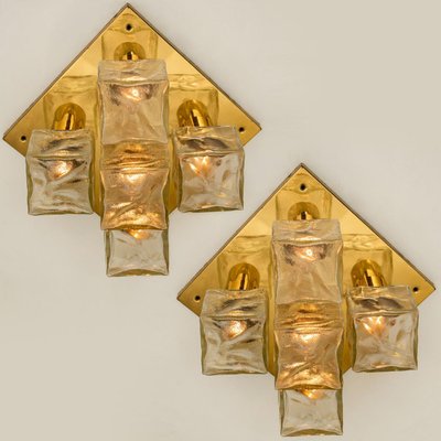 Flush Mount Light or Sconce in Brass and Ice Glass from Kalmar, 1970s-VDW-952913