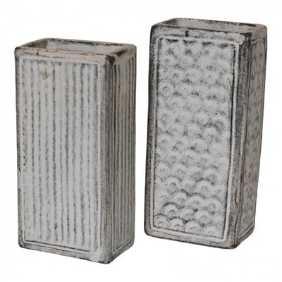 Fluted and Rhombus-Shaped Relief Vases with Gray and Black Glaze from Nils Kähler-MTD-1399678