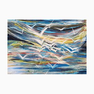 Flying Seagulls - Acrylic on Plywood by M. Goeyens - 2000s 2000s-ZCI-756401