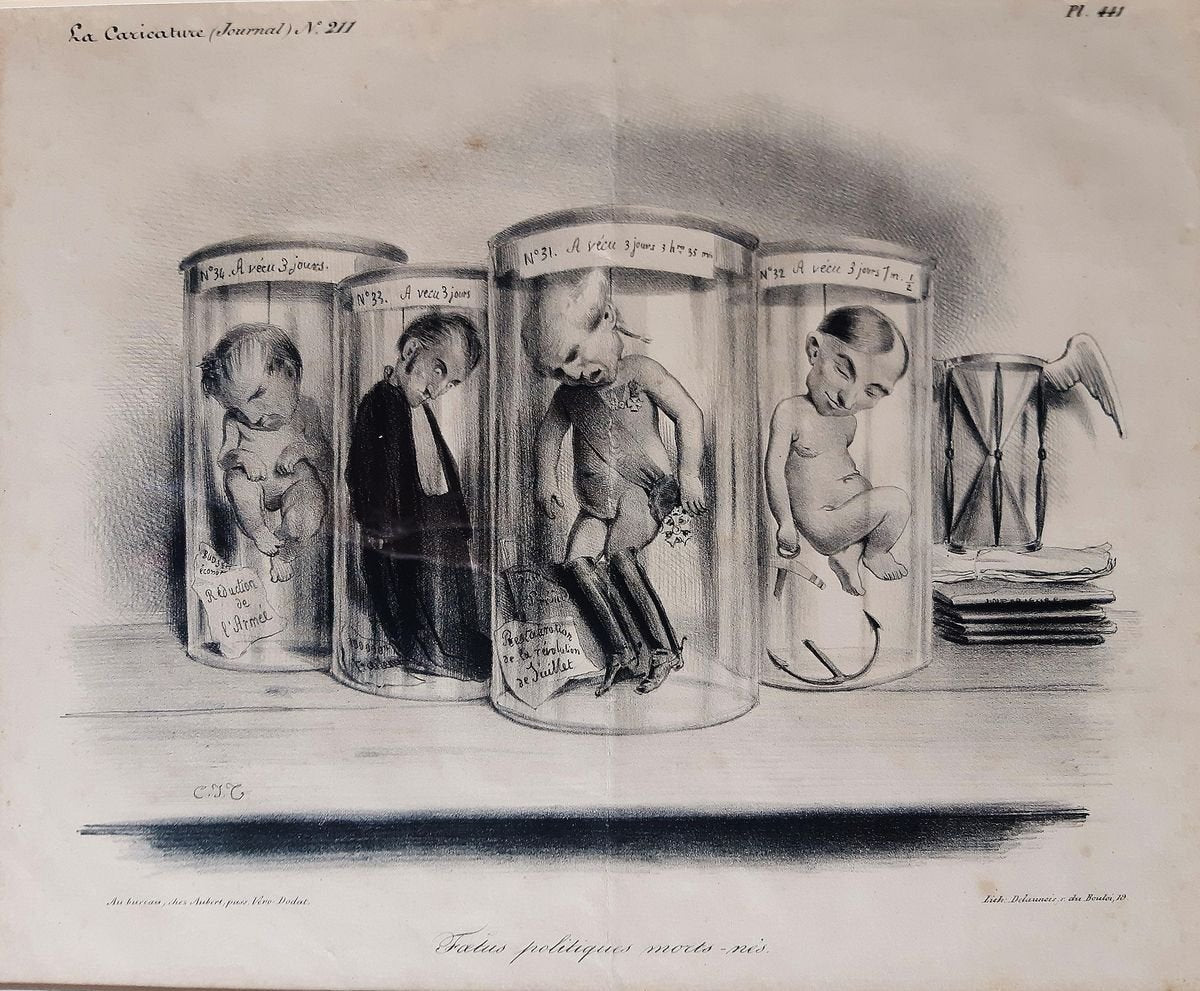 Foetus Politiques Morts-Nés - Original Lithograph by Foetus C.-J. Traviès - 1834 1834