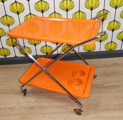 Foldable Bar Cart in Orange Plastic, 1970s-AFE-1794604