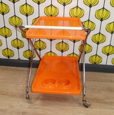 Foldable Bar Cart in Orange Plastic, 1970s-AFE-1794604