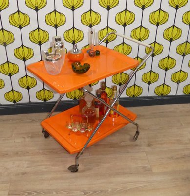 Foldable Bar Cart in Orange Plastic, 1970s-AFE-1794604