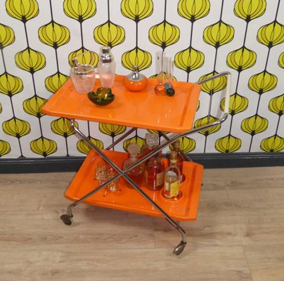 Foldable Bar Cart in Orange Plastic, 1970s-AFE-1794604