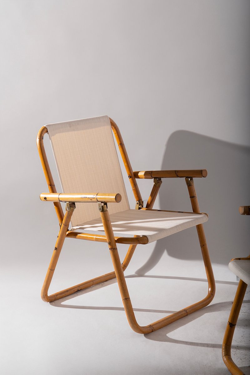 Foldable Chairs in Bamboo & Yuta, 1950s, Set of 2