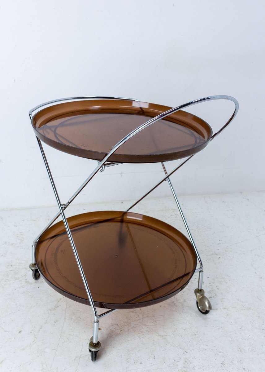 Foldable Smoked Acrylic Glass and Chrome Table Drinks Trolley, 1977