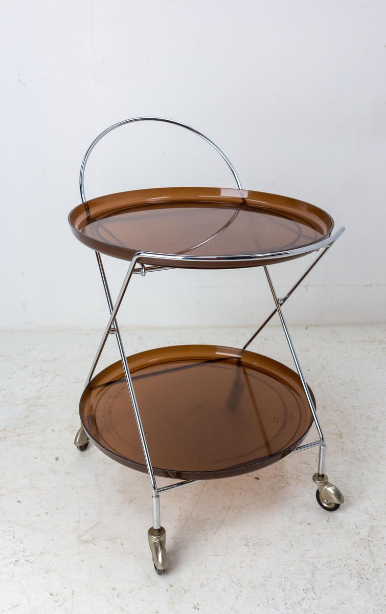 Foldable Smoked Acrylic Glass and Chrome Table Drinks Trolley, 1977