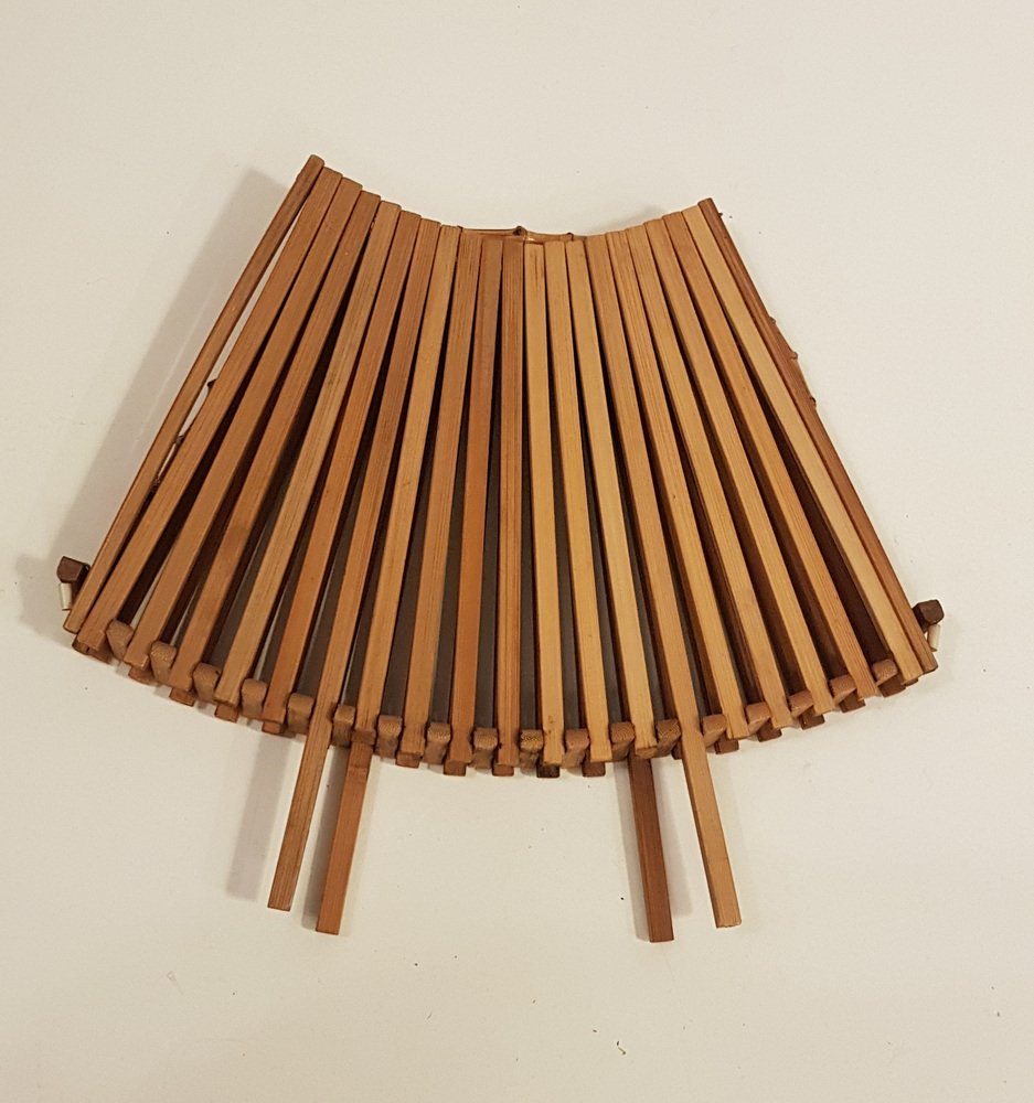 Foldable Wood Fruit Bowl with Bamboo Grip, 1950s