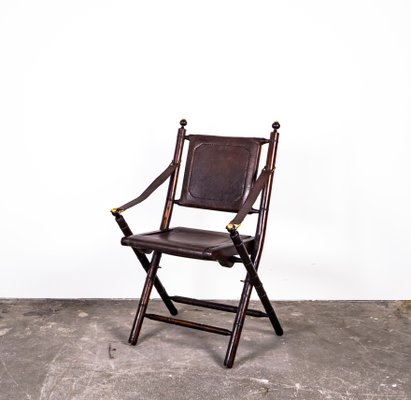 Folding Chair in Mahogany, Faux Bamboo, Leather and Brass, 1960s-XTS-1000301