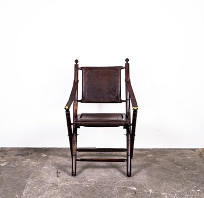 Folding Chair in Mahogany, Faux Bamboo, Leather and Brass, 1960s-XTS-1000301