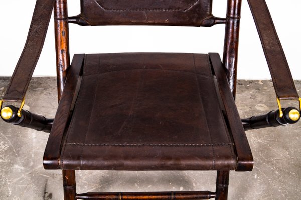 Folding Chair in Mahogany, Faux Bamboo, Leather and Brass, 1960s-XTS-1000301