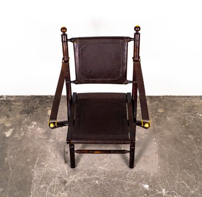 Folding Chair in Mahogany, Faux Bamboo, Leather and Brass, 1960s-VLO-1000303