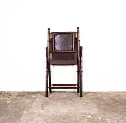 Folding Chair in Mahogany, Faux Bamboo, Leather and Brass, 1960s-VLO-1000303