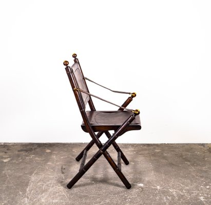 Folding Chair in Mahogany, Faux Bamboo, Leather and Brass, 1960s-VLO-1000303